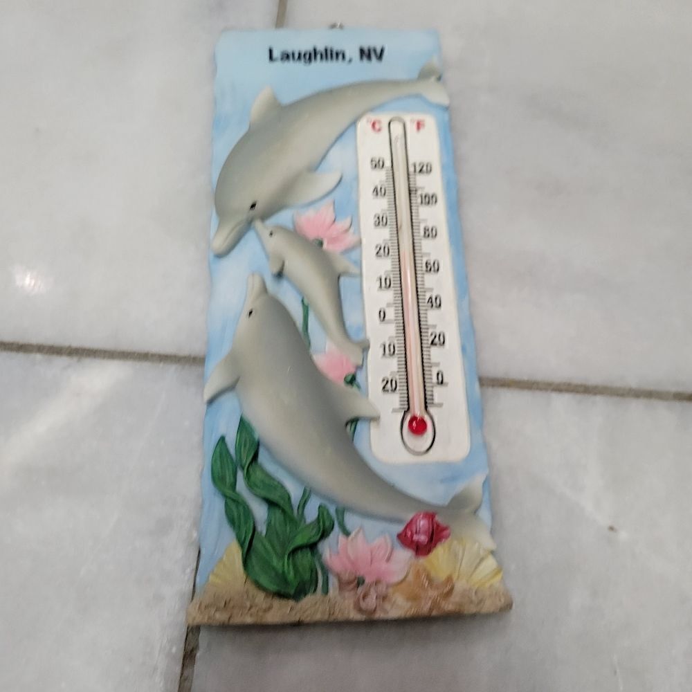 Spoontiques Hand Painted Resin Indoor Outdoor Dolphin Laughlin, NV Thermometer